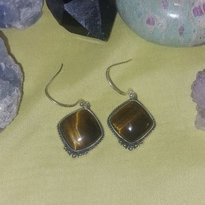 Tiger's Eye Silver Dangle Earrings